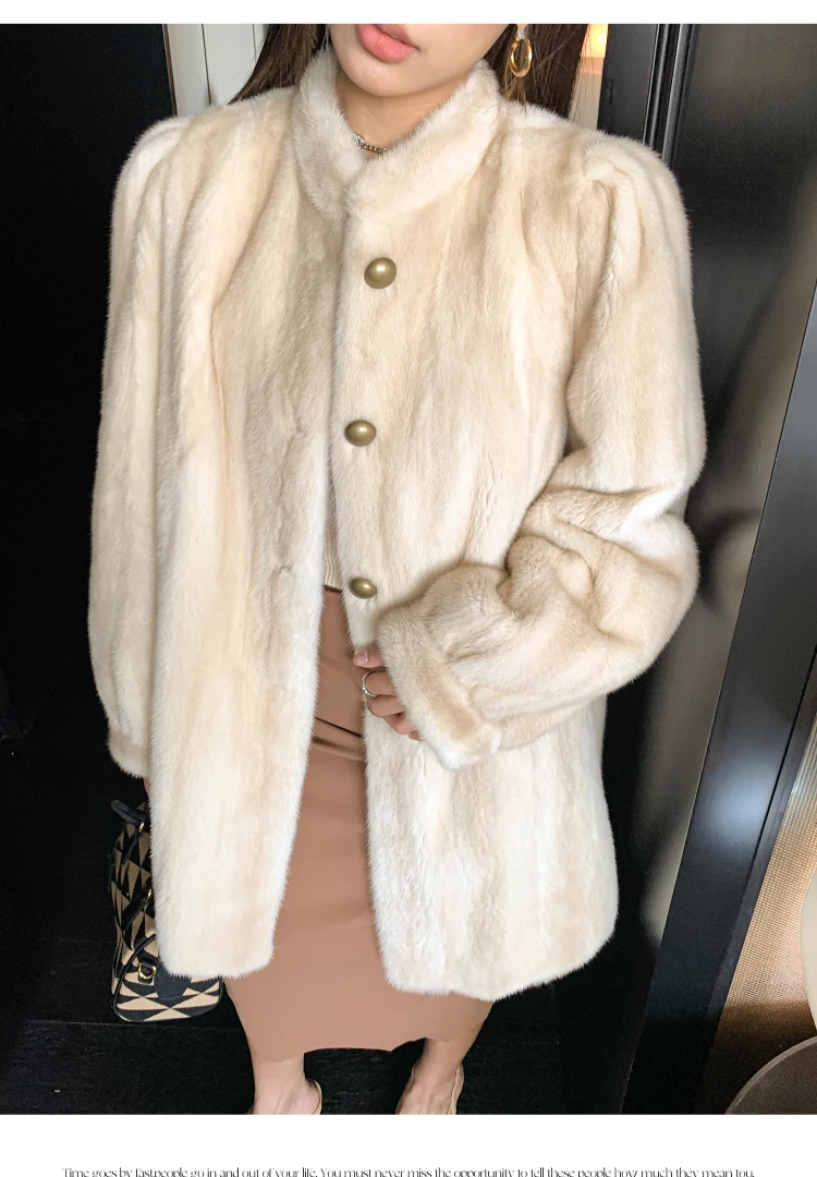 Lautaro Winter Brown Thick Warm Soft Faux Mink Fur Coat Women Long Sleeve Stand Collar Elegant Luxury Chic Fluffy Jacket 2023