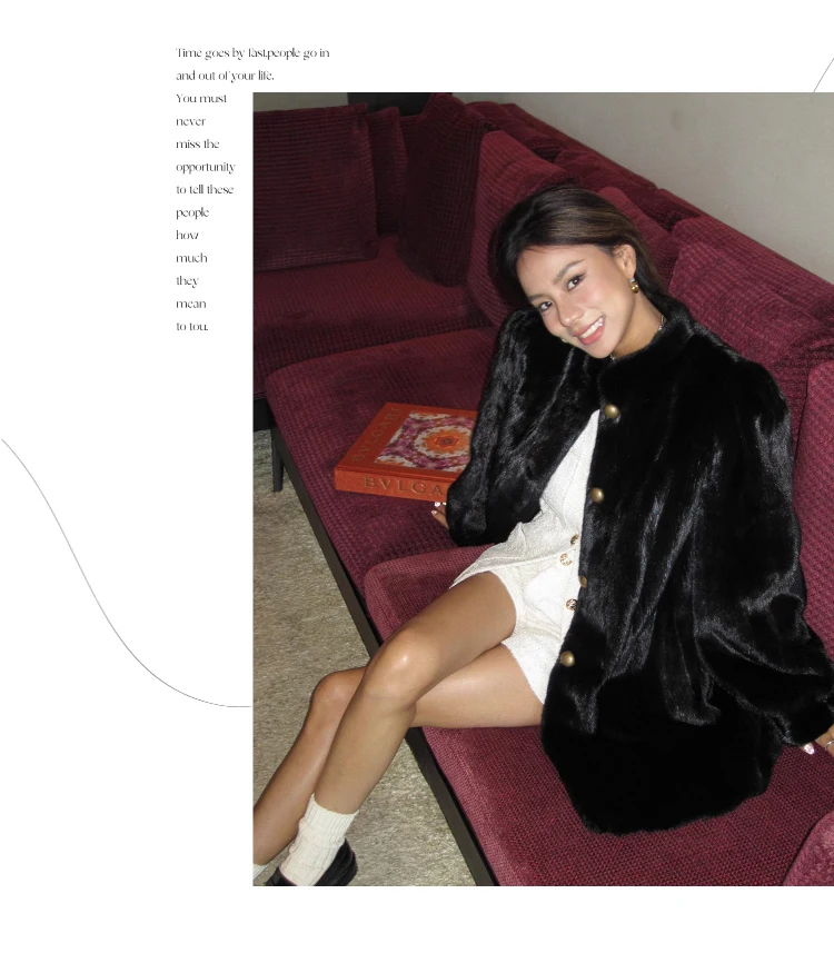 Lautaro Winter Brown Thick Warm Soft Faux Mink Fur Coat Women Long Sleeve Stand Collar Elegant Luxury Chic Fluffy Jacket 2023