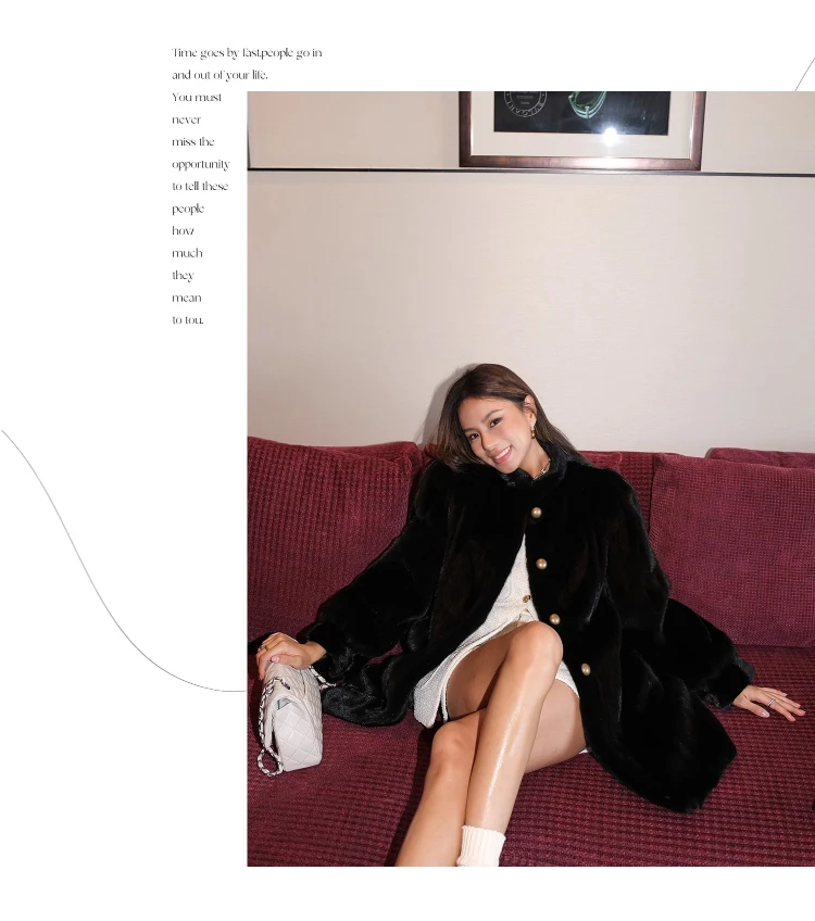 Lautaro Winter Brown Thick Warm Soft Faux Mink Fur Coat Women Long Sleeve Stand Collar Elegant Luxury Chic Fluffy Jacket 2023