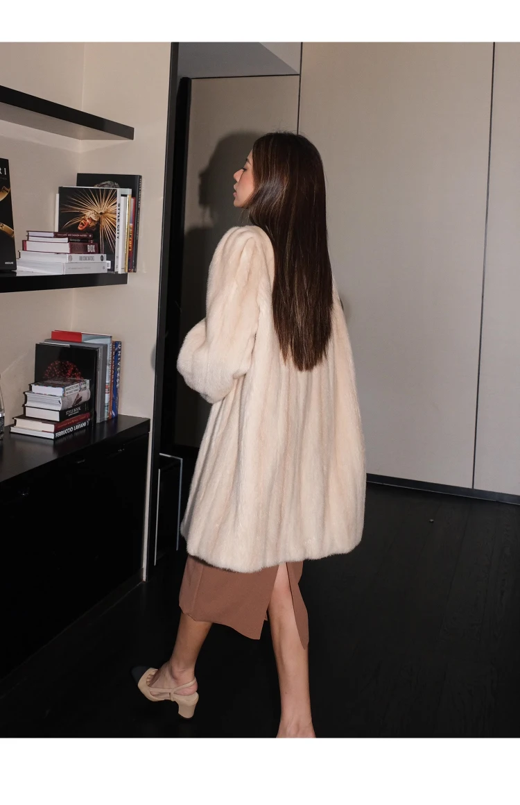 Lautaro Winter Brown Thick Warm Soft Faux Mink Fur Coat Women Long Sleeve Stand Collar Elegant Luxury Chic Fluffy Jacket 2023