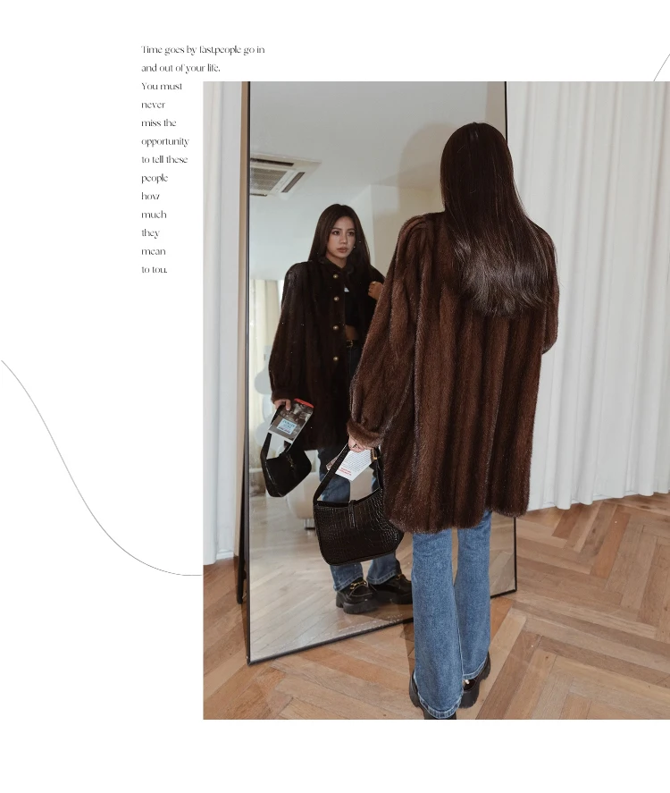 Lautaro Winter Brown Thick Warm Soft Faux Mink Fur Coat Women Long Sleeve Stand Collar Elegant Luxury Chic Fluffy Jacket 2023