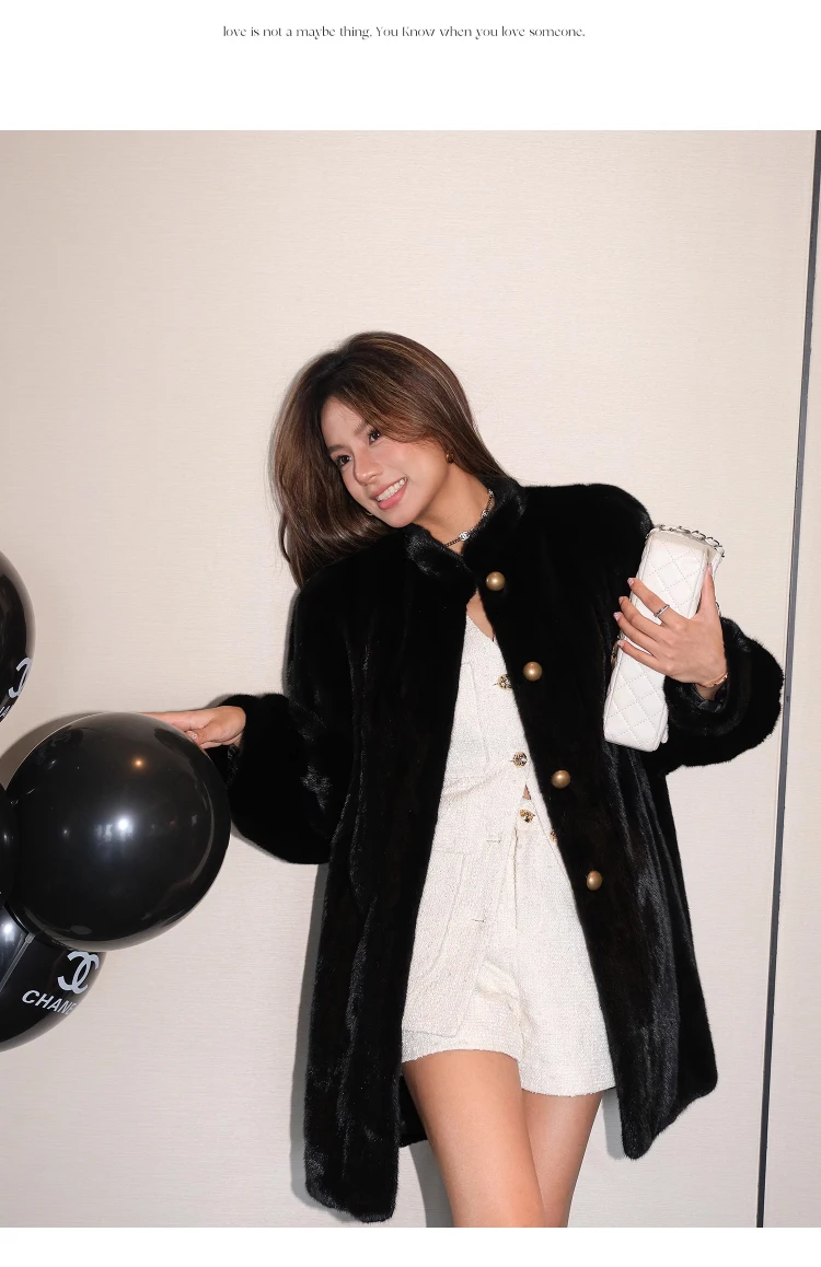 Lautaro Winter Brown Thick Warm Soft Faux Mink Fur Coat Women Long Sleeve Stand Collar Elegant Luxury Chic Fluffy Jacket 2023