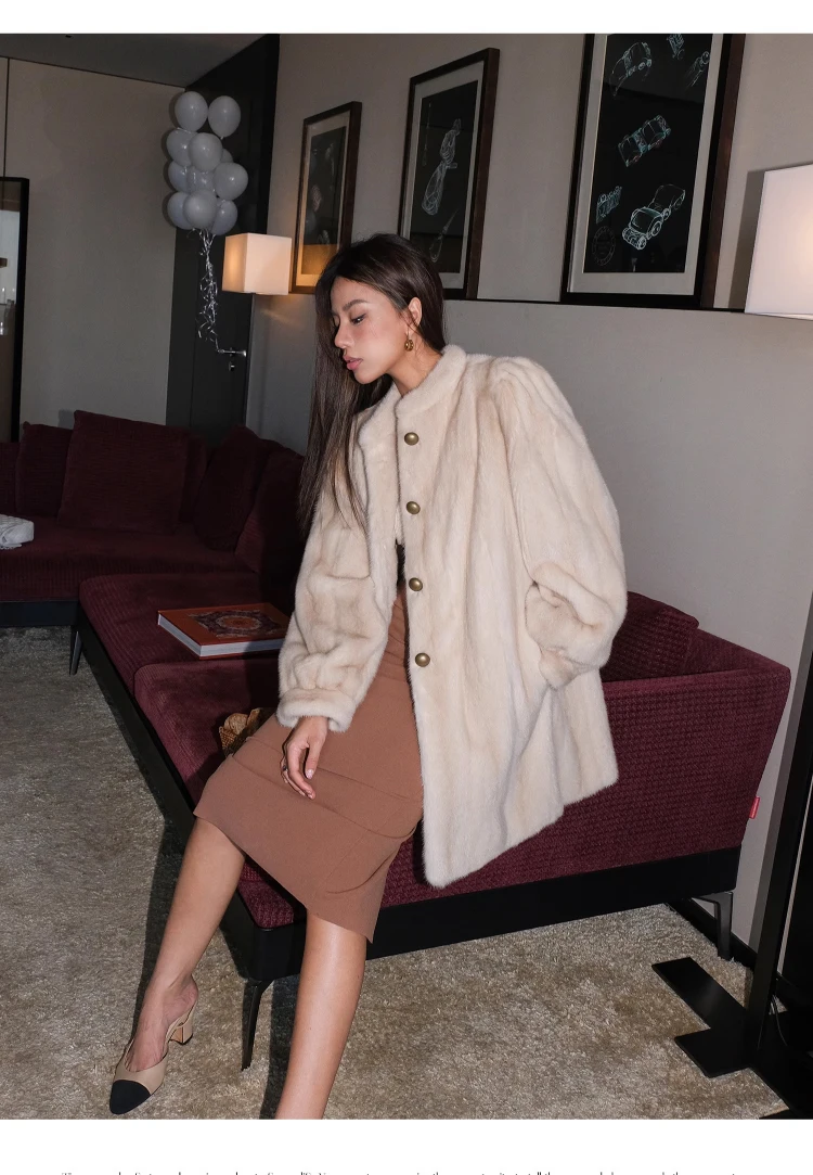Lautaro Winter Brown Thick Warm Soft Faux Mink Fur Coat Women Long Sleeve Stand Collar Elegant Luxury Chic Fluffy Jacket 2023