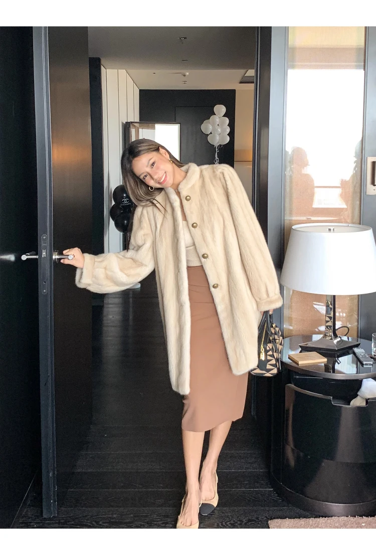 Lautaro Winter Brown Thick Warm Soft Faux Mink Fur Coat Women Long Sleeve Stand Collar Elegant Luxury Chic Fluffy Jacket 2023