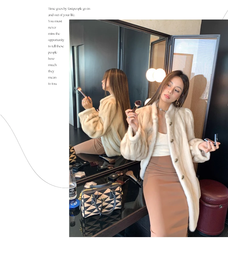 Lautaro Winter Brown Thick Warm Soft Faux Mink Fur Coat Women Long Sleeve Stand Collar Elegant Luxury Chic Fluffy Jacket 2023