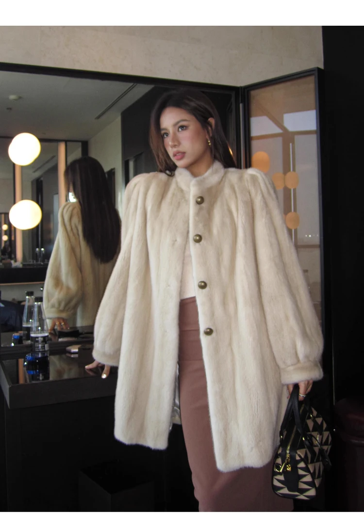 Lautaro Winter Brown Thick Warm Soft Faux Mink Fur Coat Women Long Sleeve Stand Collar Elegant Luxury Chic Fluffy Jacket 2023