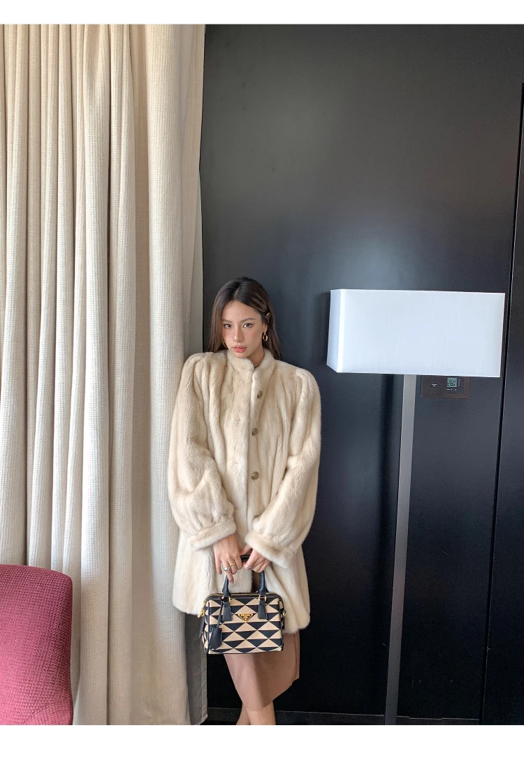 Lautaro Winter Brown Thick Warm Soft Faux Mink Fur Coat Women Long Sleeve Stand Collar Elegant Luxury Chic Fluffy Jacket 2023