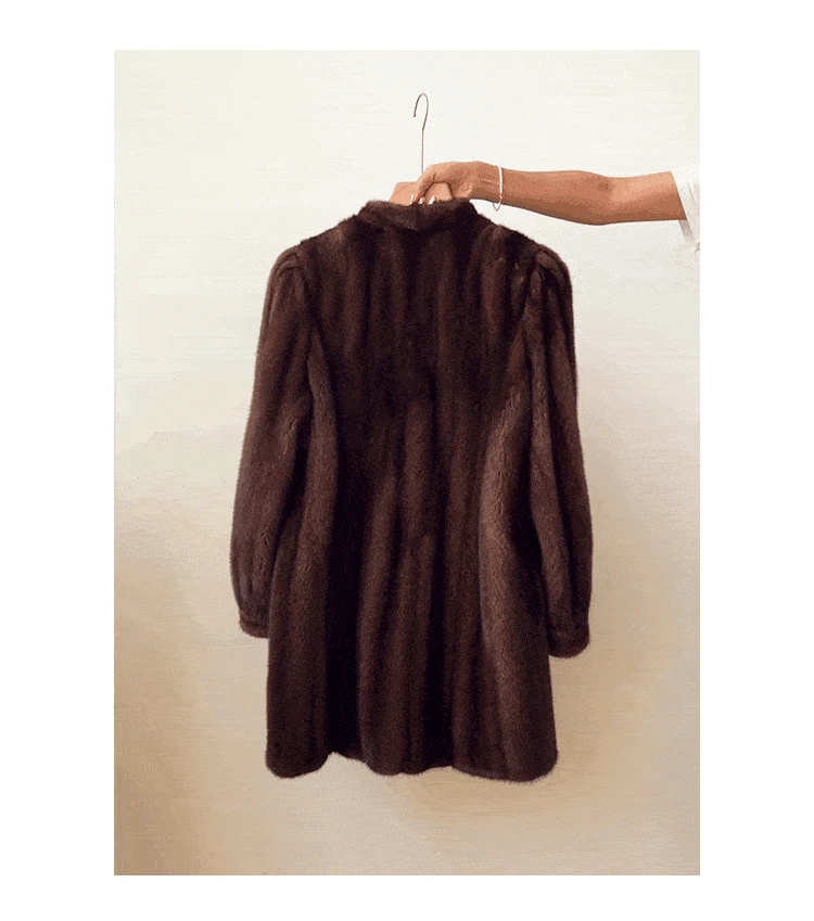 Lautaro Winter Brown Thick Warm Soft Faux Mink Fur Coat Women Long Sleeve Stand Collar Elegant Luxury Chic Fluffy Jacket 2023