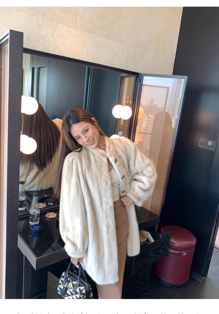 Lautaro Winter Brown Thick Warm Soft Faux Mink Fur Coat Women Long Sleeve Stand Collar Elegant Luxury Chic Fluffy Jacket 2023