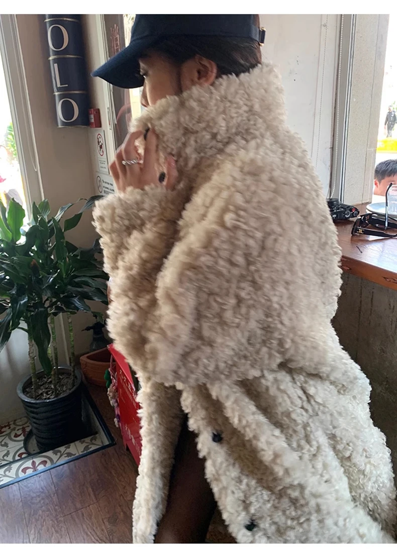 Lautaro Winter Long Loose Casual Soft Thick Warm Fluffy Black Faux Fur Coat Women Stand Collar Hairy Furry Fuzzy Overcoat 2023