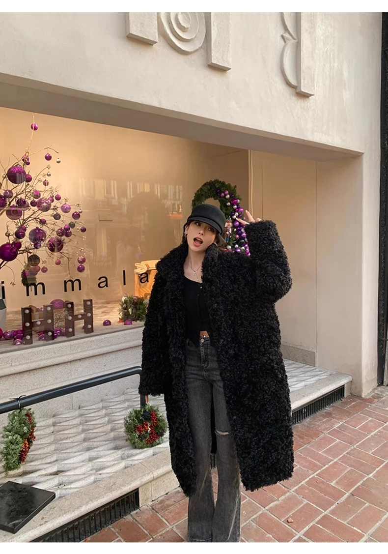 Lautaro Winter Long Loose Casual Soft Thick Warm Fluffy Black Faux Fur Coat Women Stand Collar Hairy Furry Fuzzy Overcoat 2023