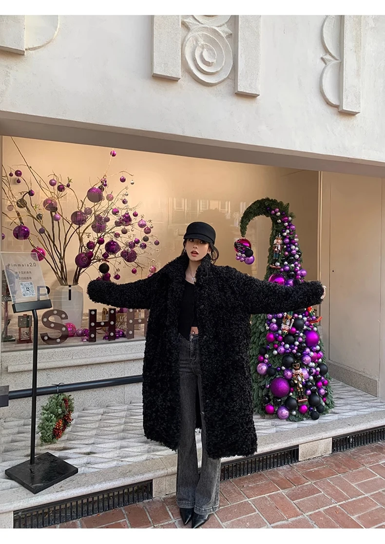 Lautaro Winter Long Loose Casual Soft Thick Warm Fluffy Black Faux Fur Coat Women Stand Collar Hairy Furry Fuzzy Overcoat 2023