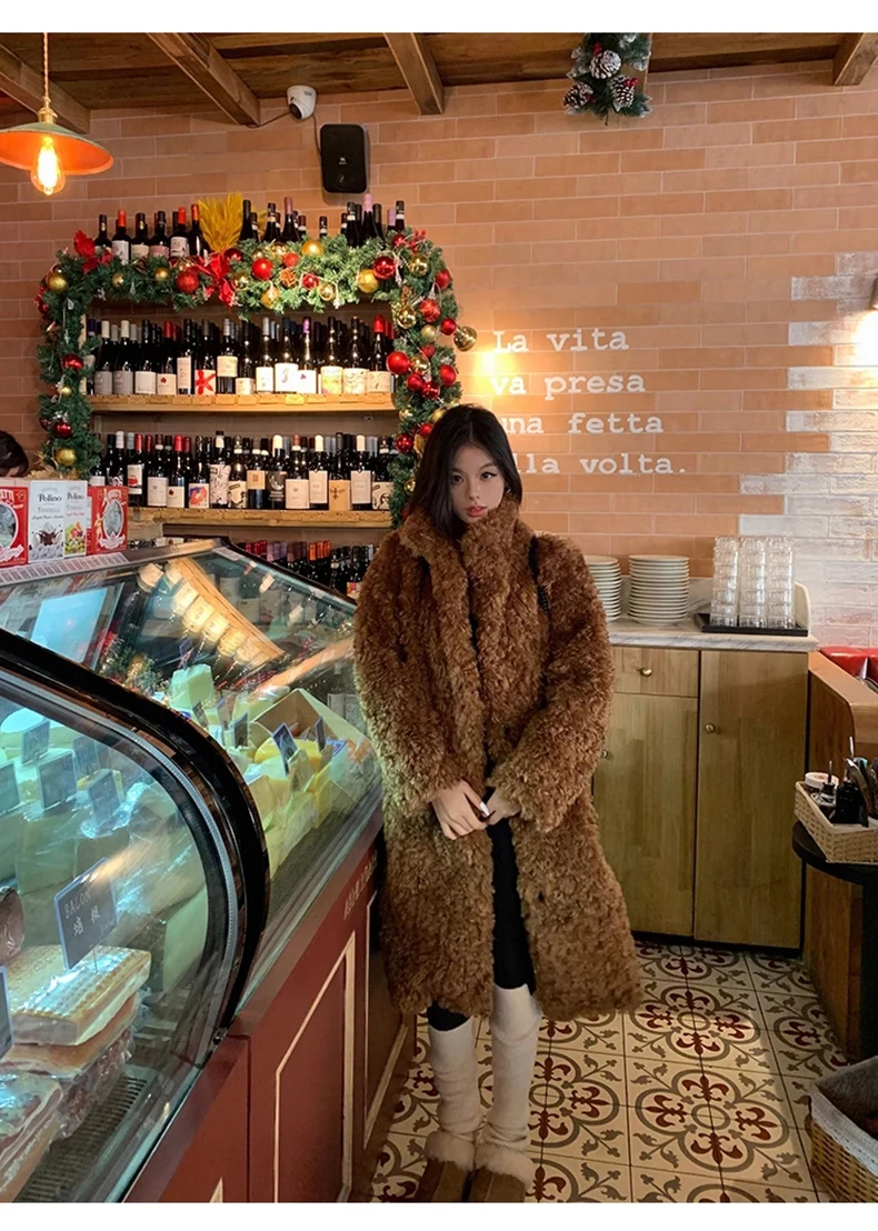 Lautaro Winter Long Loose Casual Soft Thick Warm Fluffy Black Faux Fur Coat Women Stand Collar Hairy Furry Fuzzy Overcoat 2023