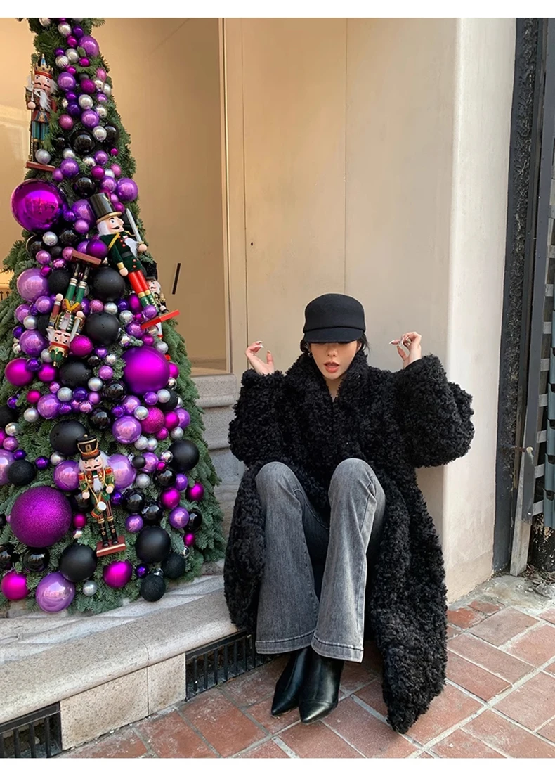 Lautaro Winter Long Loose Casual Soft Thick Warm Fluffy Black Faux Fur Coat Women Stand Collar Hairy Furry Fuzzy Overcoat 2023