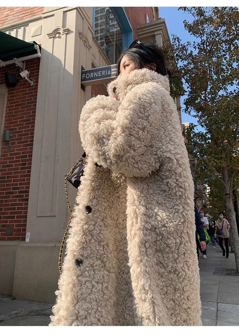 Lautaro Winter Long Loose Casual Soft Thick Warm Fluffy Black Faux Fur Coat Women Stand Collar Hairy Furry Fuzzy Overcoat 2023