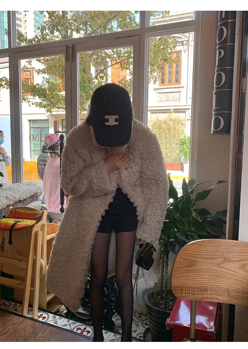 Lautaro Winter Long Loose Casual Soft Thick Warm Fluffy Black Faux Fur Coat Women Stand Collar Hairy Furry Fuzzy Overcoat 2023