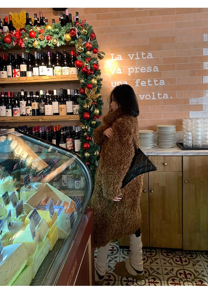 Lautaro Winter Long Loose Casual Soft Thick Warm Fluffy Black Faux Fur Coat Women Stand Collar Hairy Furry Fuzzy Overcoat 2023