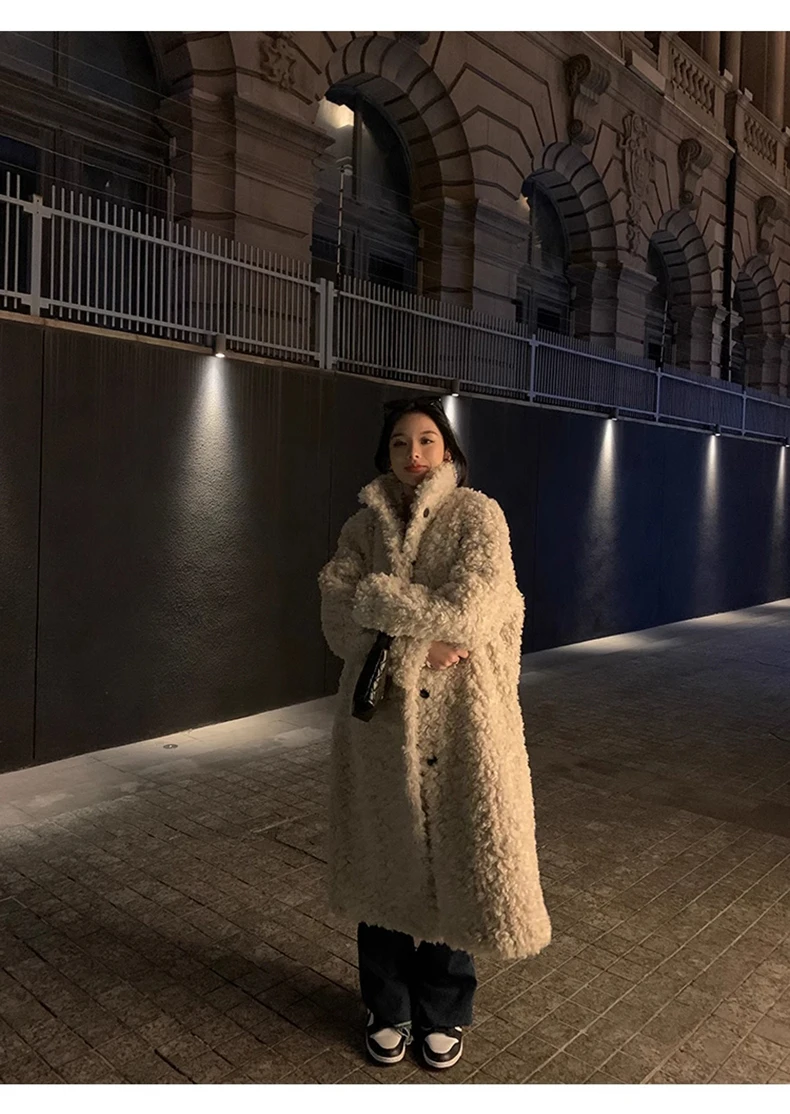 Lautaro Winter Long Loose Casual Soft Thick Warm Fluffy Black Faux Fur Coat Women Stand Collar Hairy Furry Fuzzy Overcoat 2023