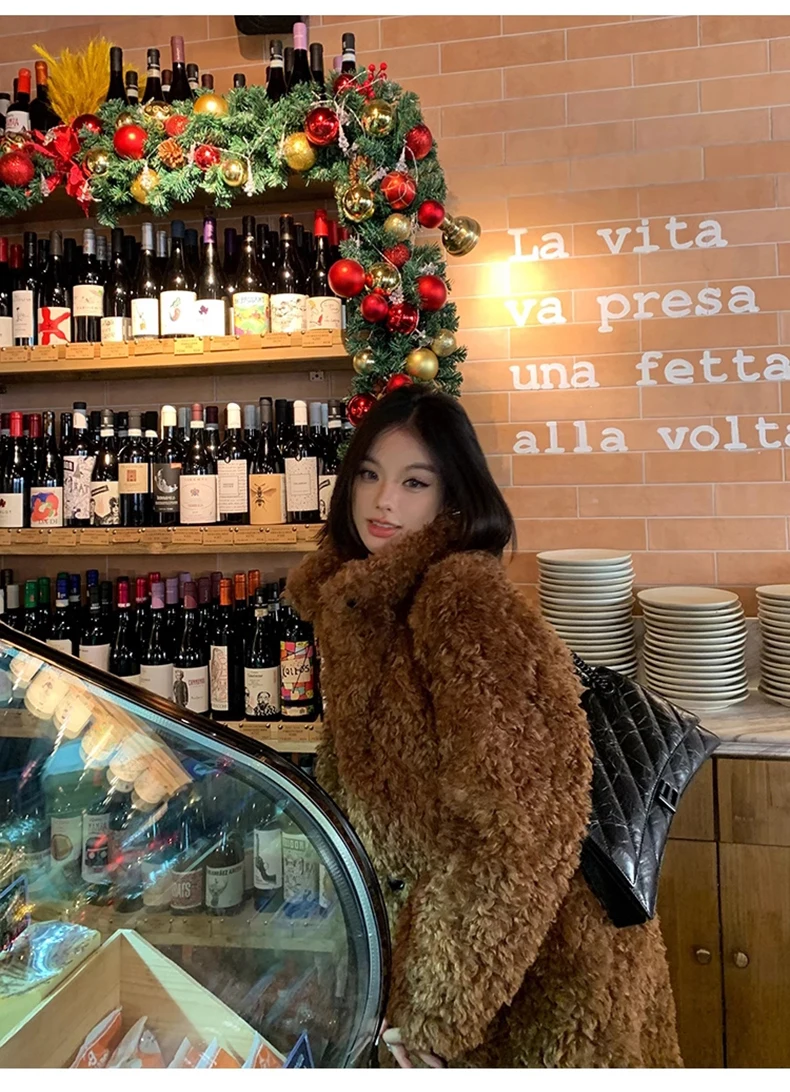 Lautaro Winter Long Loose Casual Soft Thick Warm Fluffy Black Faux Fur Coat Women Stand Collar Hairy Furry Fuzzy Overcoat 2023