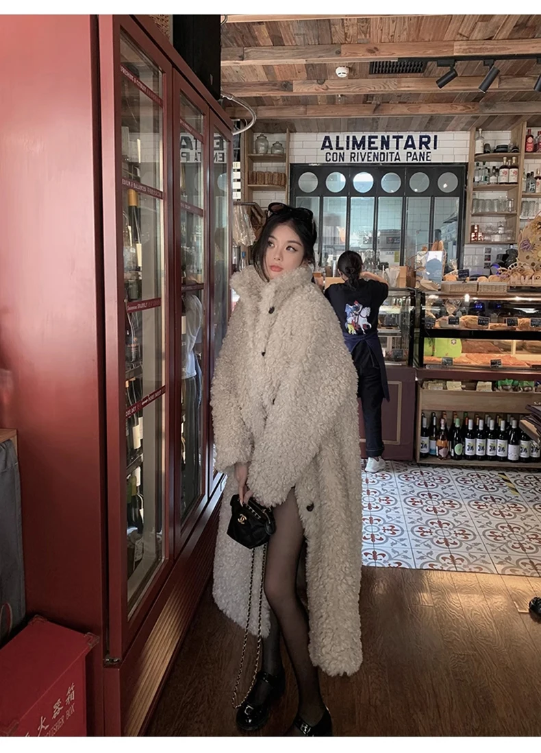 Lautaro Winter Long Loose Casual Soft Thick Warm Fluffy Black Faux Fur Coat Women Stand Collar Hairy Furry Fuzzy Overcoat 2023