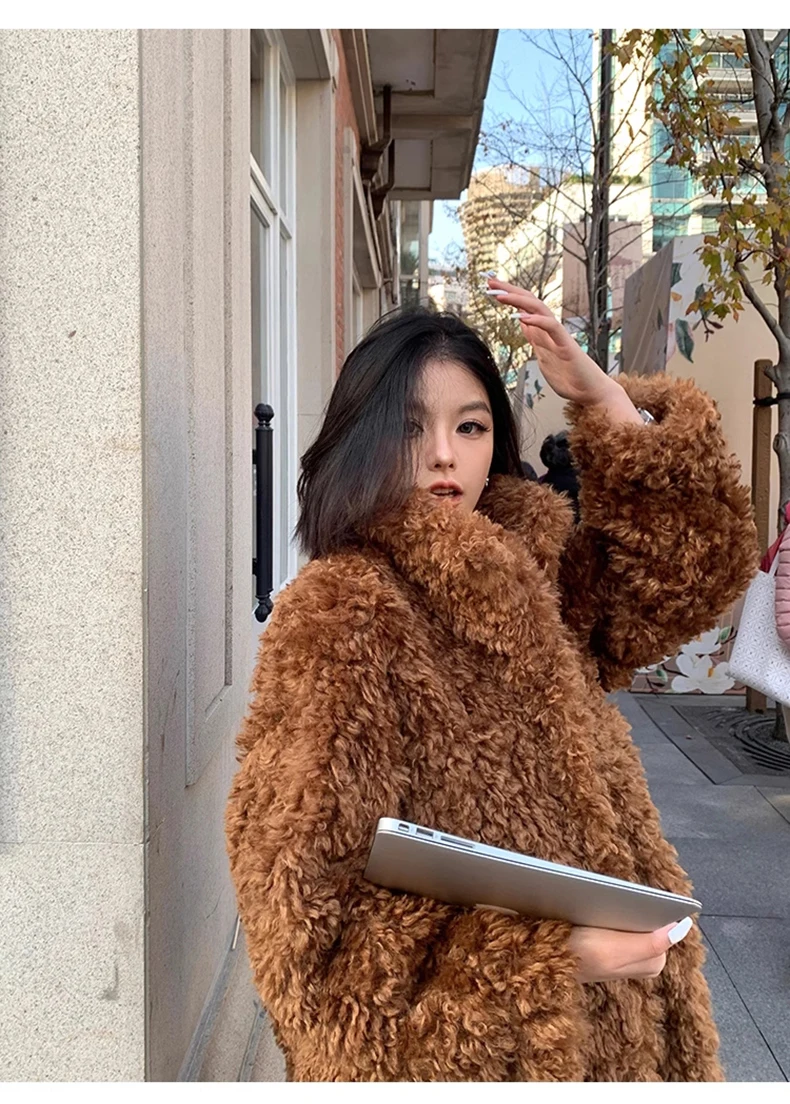 Lautaro Winter Long Loose Casual Soft Thick Warm Fluffy Black Faux Fur Coat Women Stand Collar Hairy Furry Fuzzy Overcoat 2023