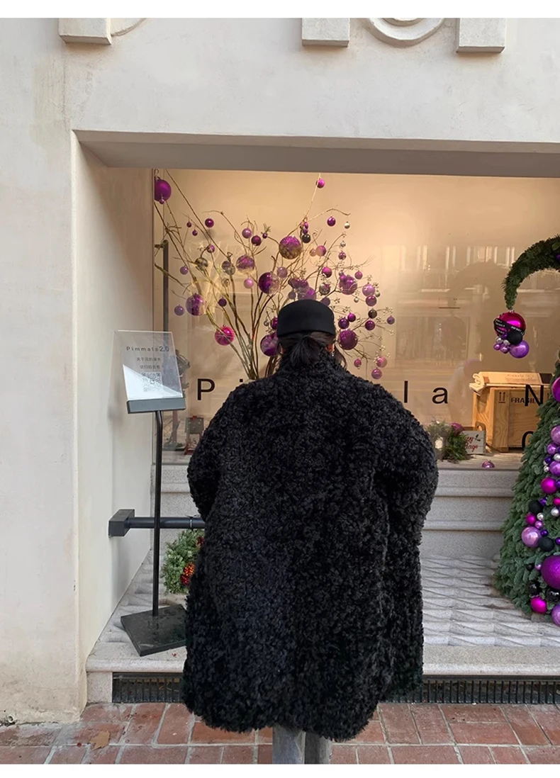 Lautaro Winter Long Loose Casual Soft Thick Warm Fluffy Black Faux Fur Coat Women Stand Collar Hairy Furry Fuzzy Overcoat 2023