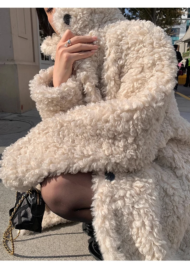 Lautaro Winter Long Loose Casual Soft Thick Warm Fluffy Black Faux Fur Coat Women Stand Collar Hairy Furry Fuzzy Overcoat 2023