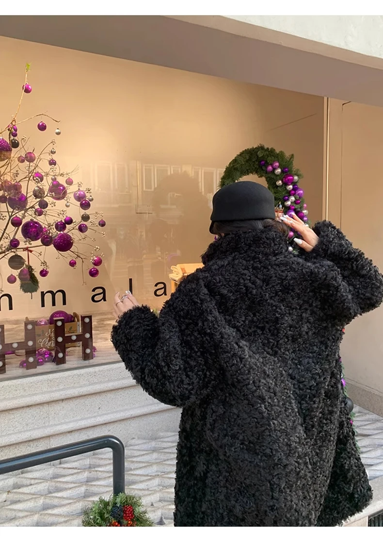 Lautaro Winter Long Loose Casual Soft Thick Warm Fluffy Black Faux Fur Coat Women Stand Collar Hairy Furry Fuzzy Overcoat 2023
