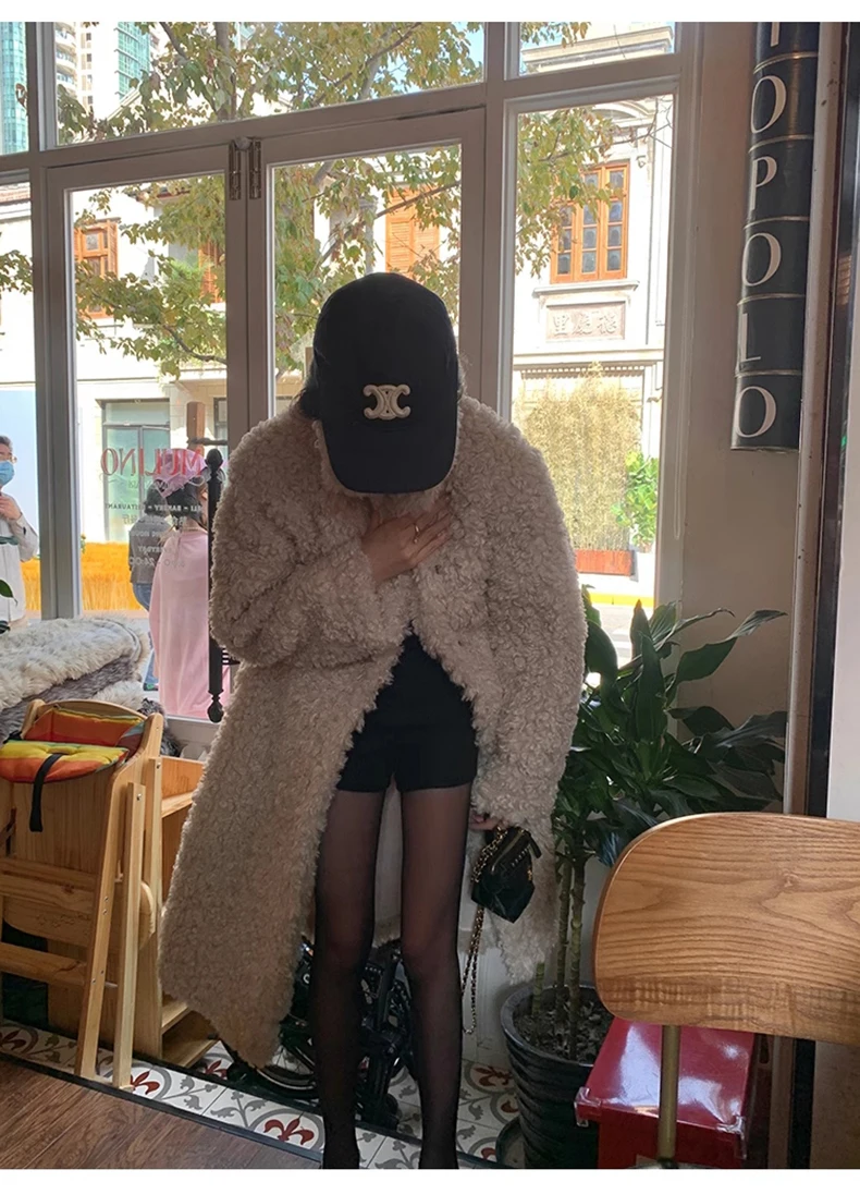 Lautaro Winter Long Loose Casual Soft Thick Warm Fluffy Black Faux Fur Coat Women Stand Collar Hairy Furry Fuzzy Overcoat 2023