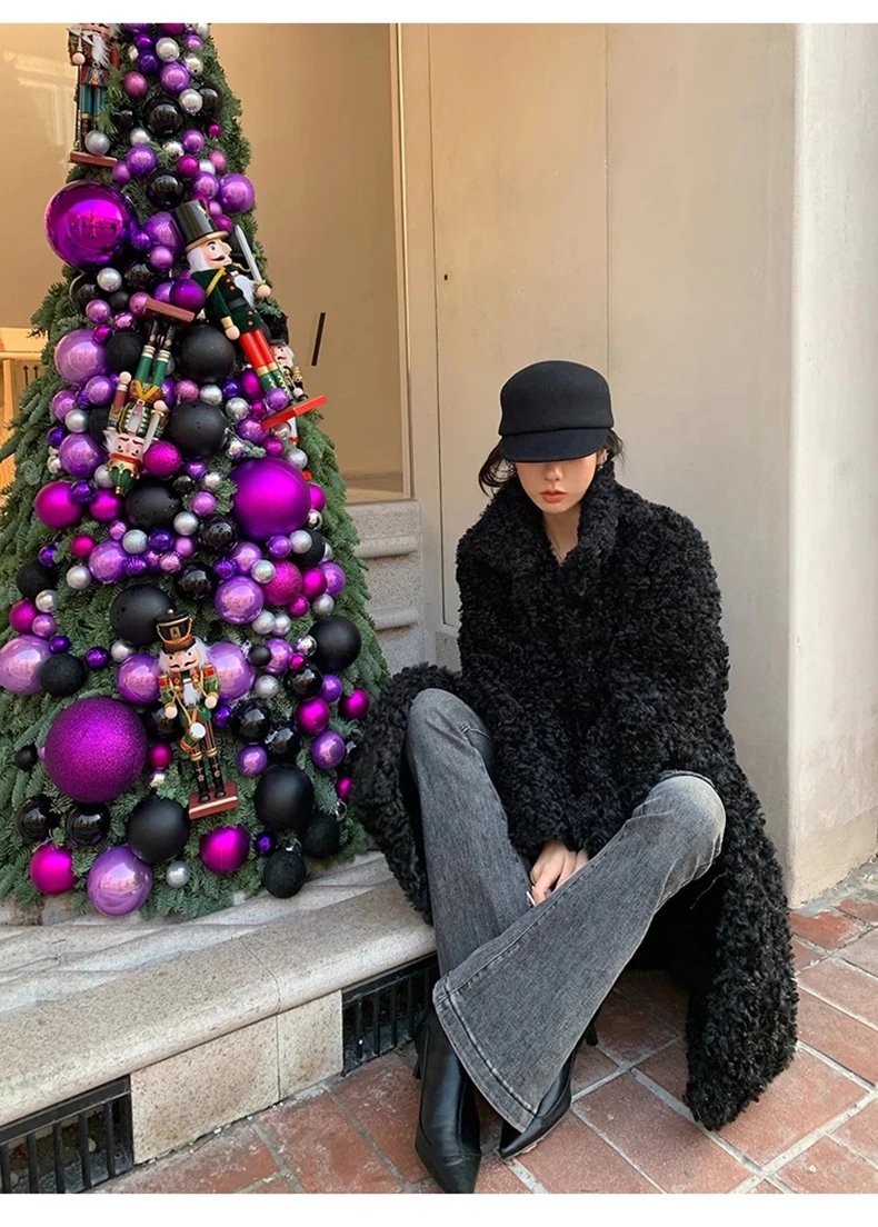 Lautaro Winter Long Loose Casual Soft Thick Warm Fluffy Black Faux Fur Coat Women Stand Collar Hairy Furry Fuzzy Overcoat 2023