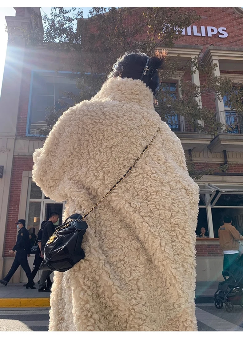 Lautaro Winter Long Loose Casual Soft Thick Warm Fluffy Black Faux Fur Coat Women Stand Collar Hairy Furry Fuzzy Overcoat 2023