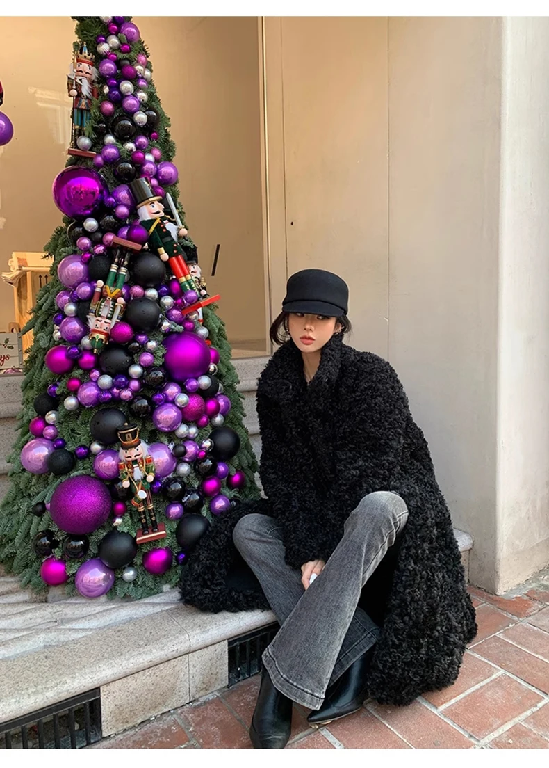 Lautaro Winter Long Loose Casual Soft Thick Warm Fluffy Black Faux Fur Coat Women Stand Collar Hairy Furry Fuzzy Overcoat 2023