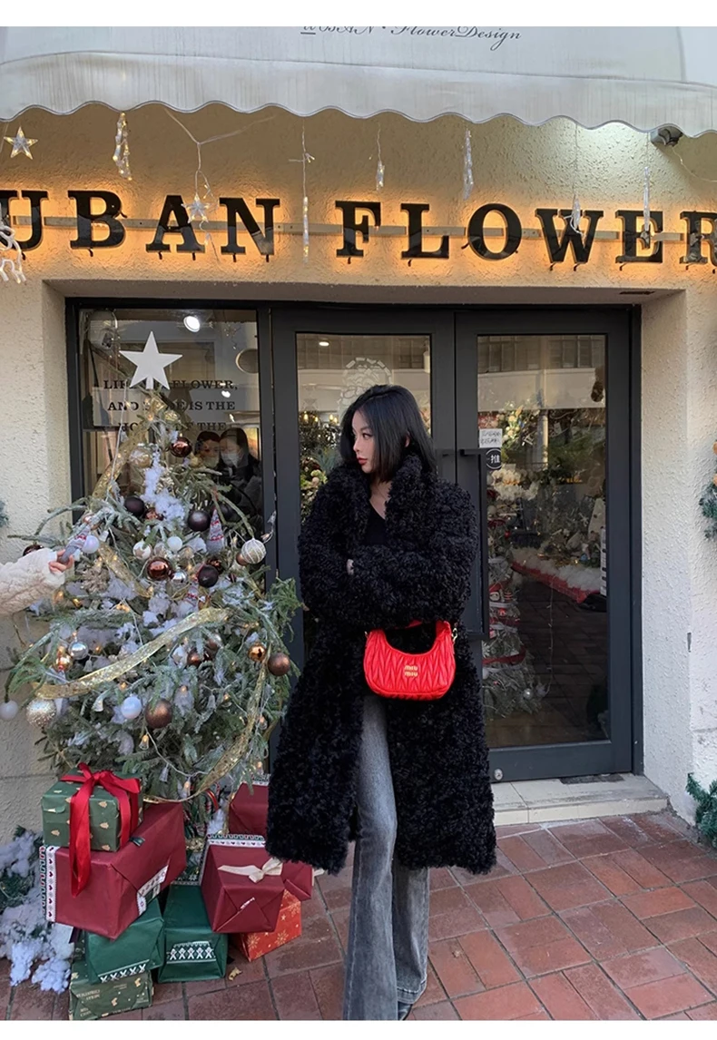 Lautaro Winter Long Loose Casual Soft Thick Warm Fluffy Black Faux Fur Coat Women Stand Collar Hairy Furry Fuzzy Overcoat 2023
