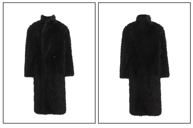 Women's wool fur coat artificial fox fur long fur coat winter warm plus long thick plush trench coat