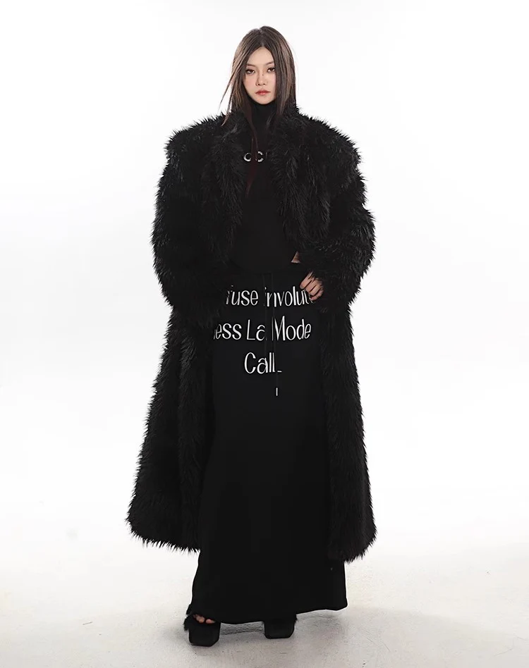 Women's wool fur coat artificial fox fur long fur coat winter warm plus long thick plush trench coat