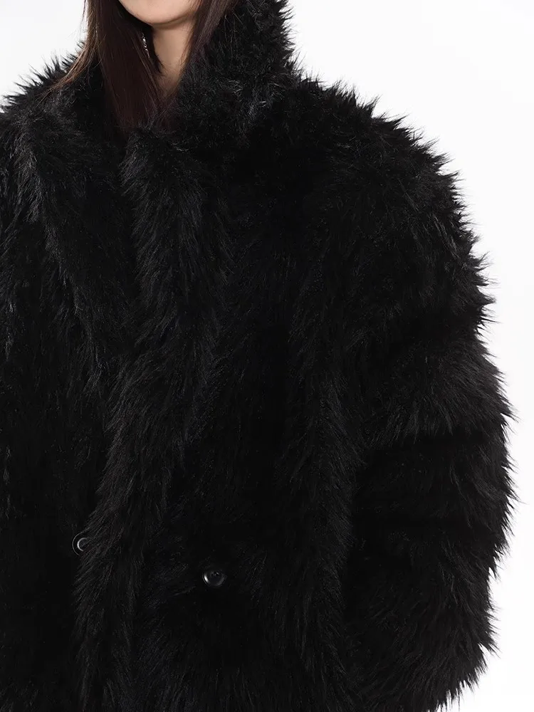 Women's wool fur coat artificial fox fur long fur coat winter warm plus long thick plush trench coat