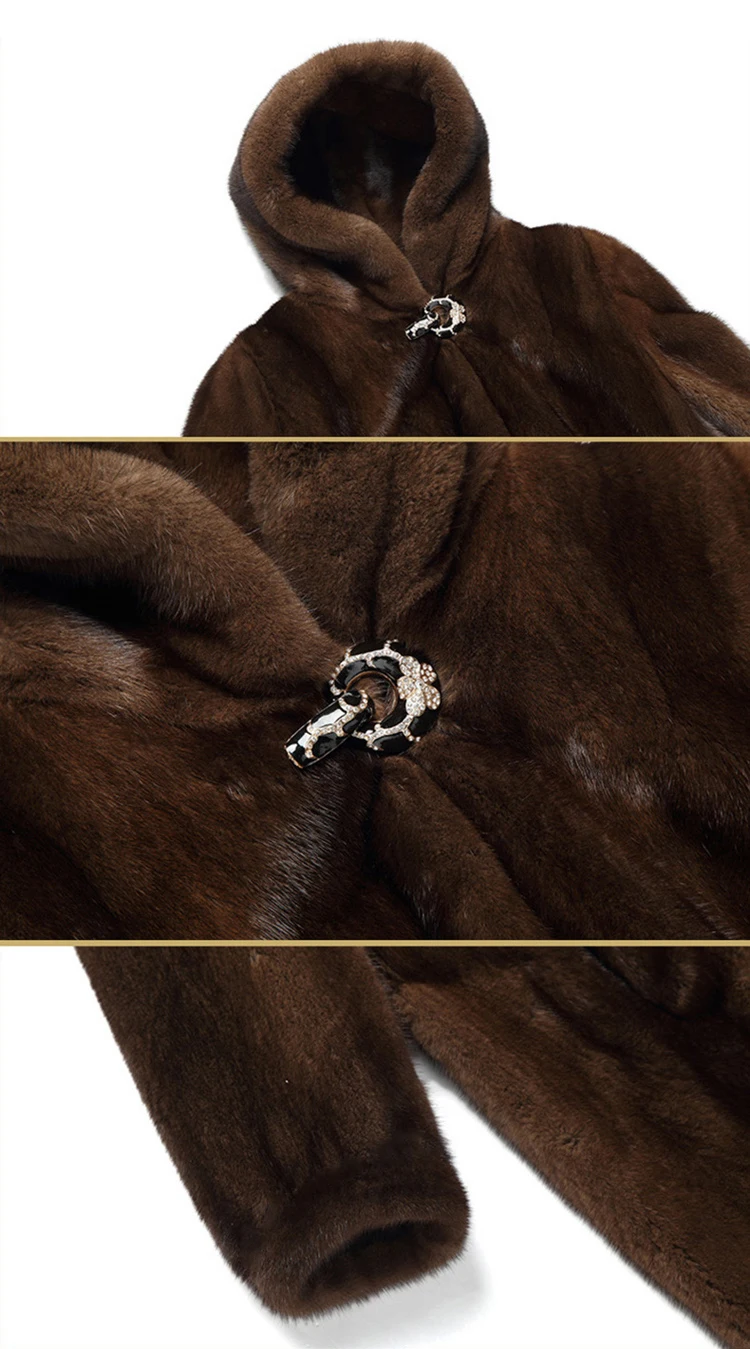 Winter women's new mink coat long hooded casual warm jacket