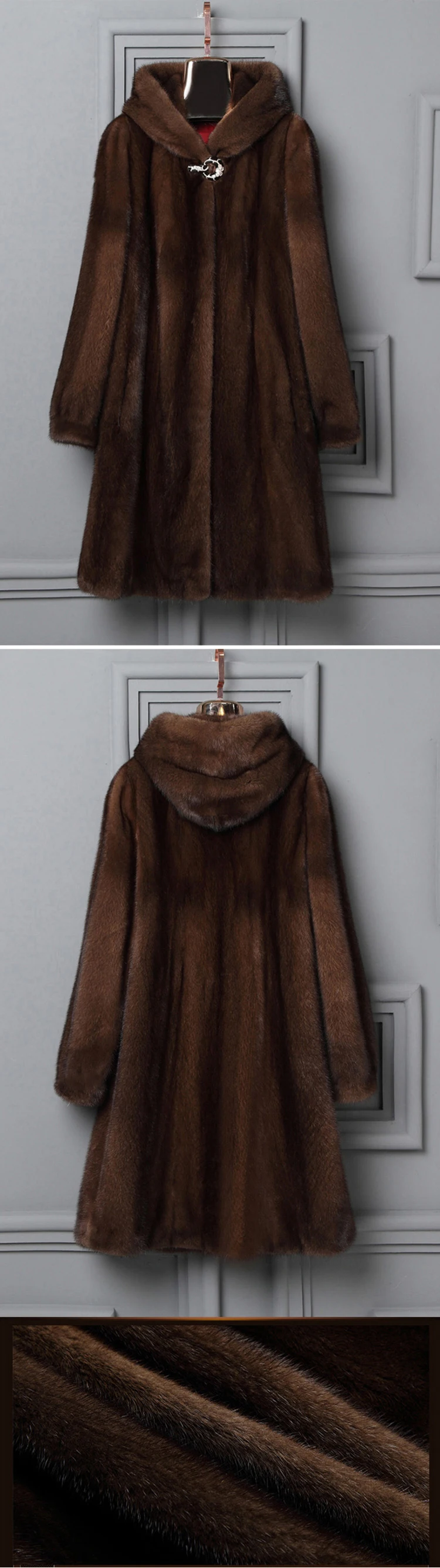 Winter women's new mink coat long hooded casual warm jacket