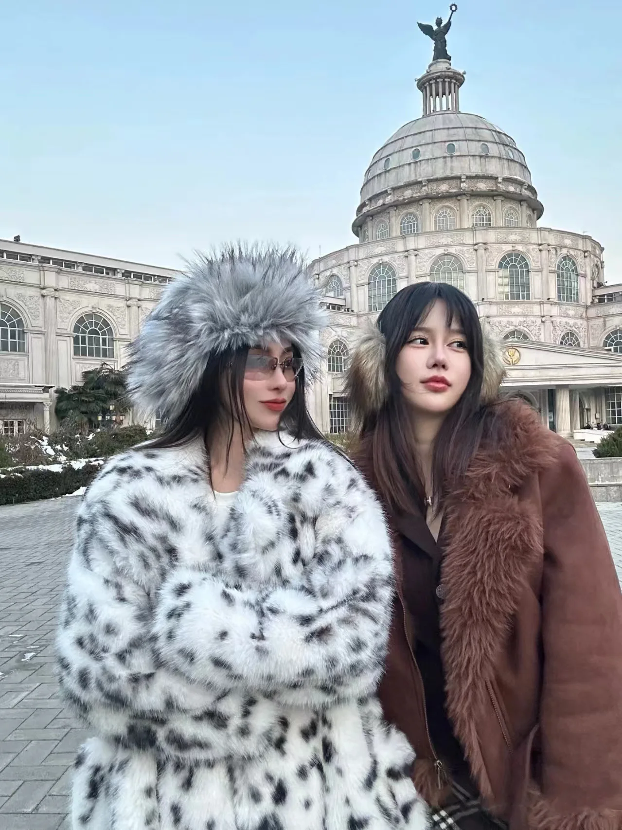 New Cool Girls Faux Fur Coat Long Belted Leopard Print Fox Fur Outerwears Women Autumn Winter Thick Warm Soft Fluffy Overcoat