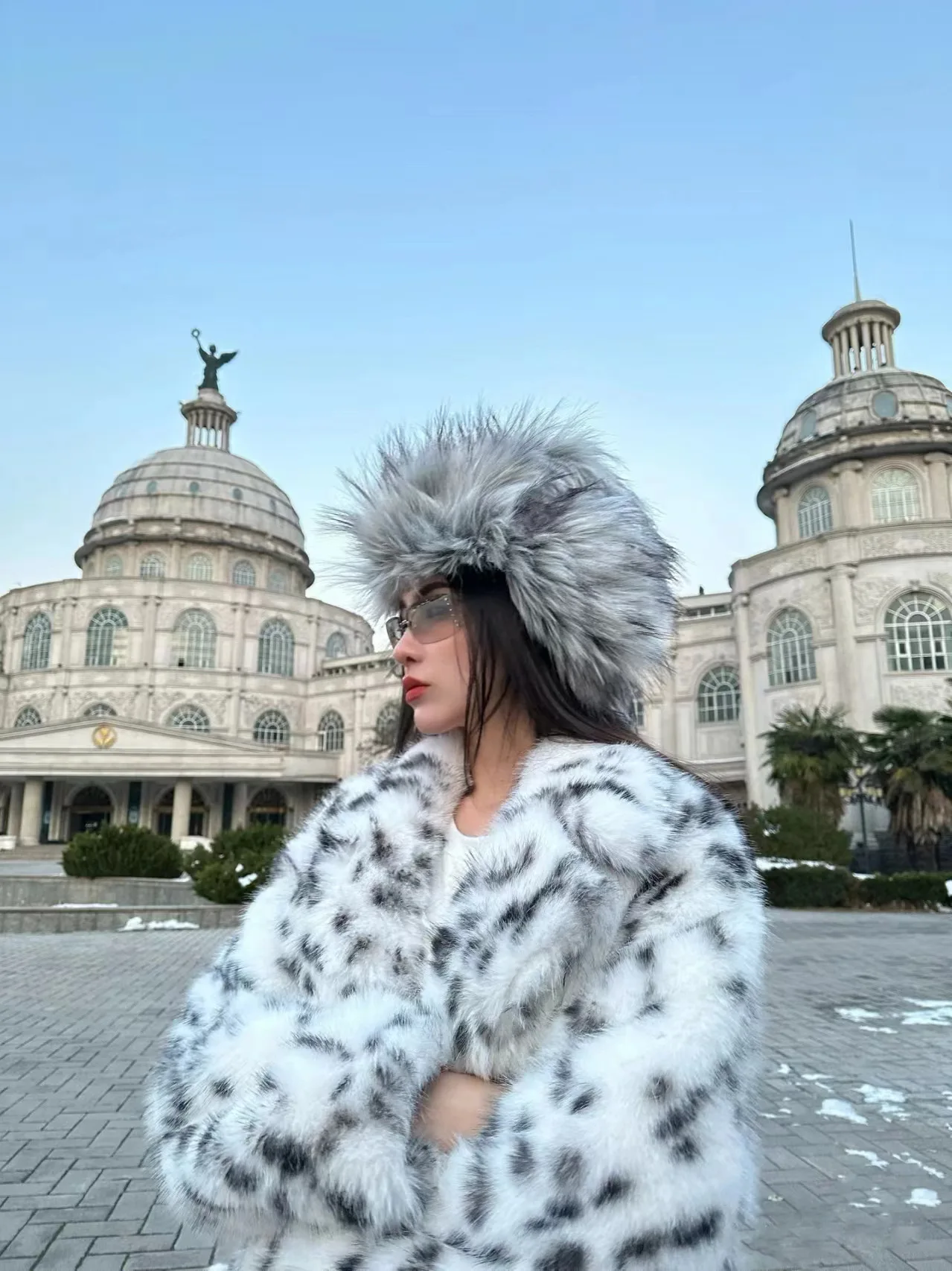 New Cool Girls Faux Fur Coat Long Belted Leopard Print Fox Fur Outerwears Women Autumn Winter Thick Warm Soft Fluffy Overcoat