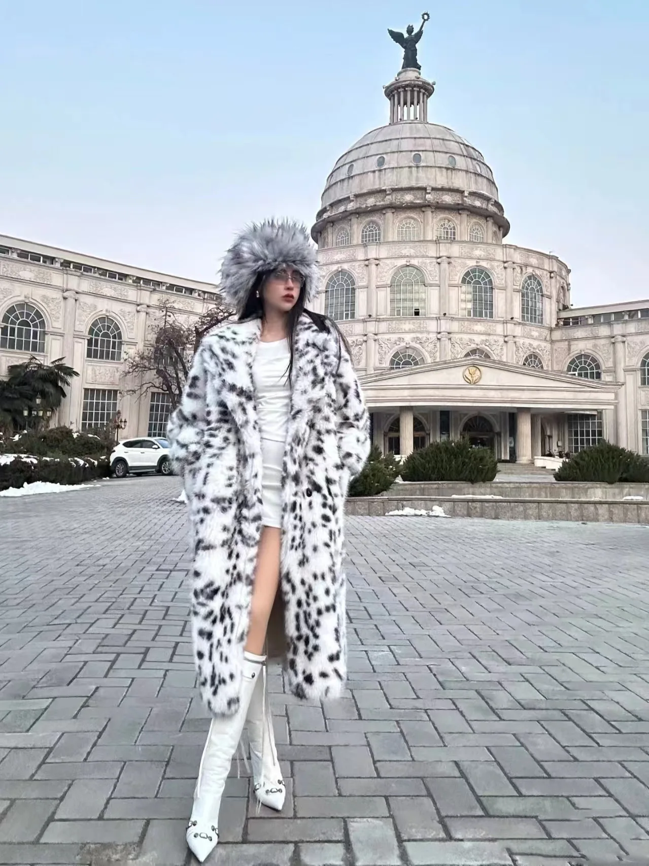 New Cool Girls Faux Fur Coat Long Belted Leopard Print Fox Fur Outerwears Women Autumn Winter Thick Warm Soft Fluffy Overcoat