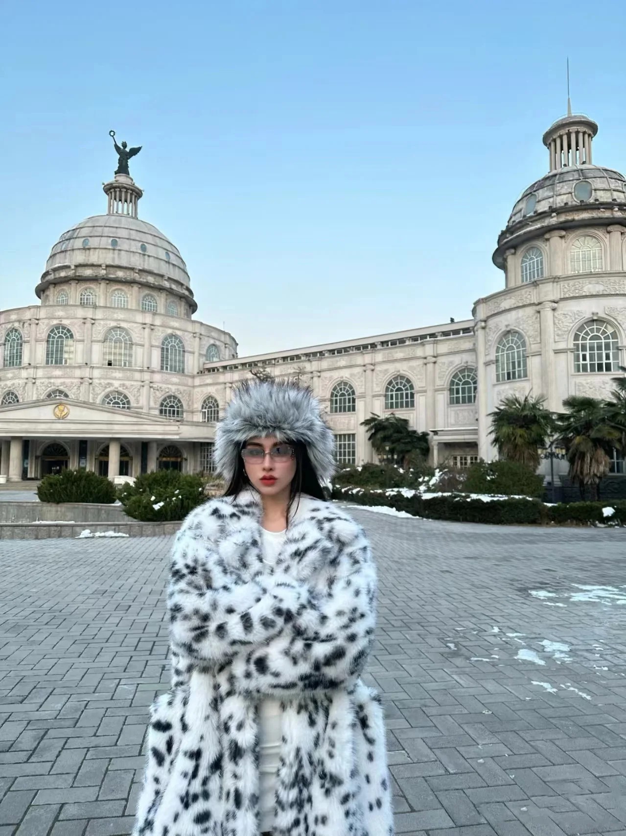 New Cool Girls Faux Fur Coat Long Belted Leopard Print Fox Fur Outerwears Women Autumn Winter Thick Warm Soft Fluffy Overcoat