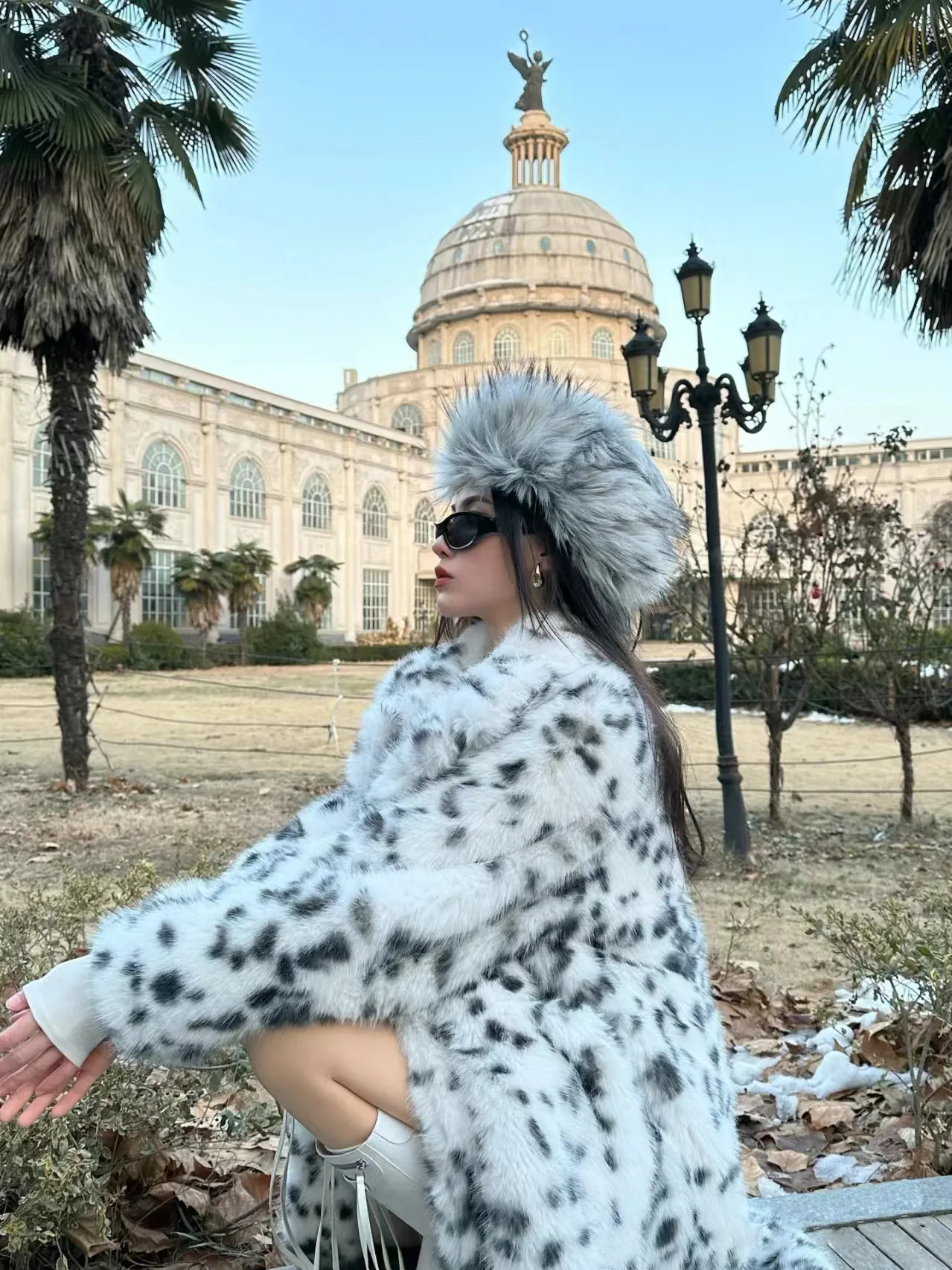 New Cool Girls Faux Fur Coat Long Belted Leopard Print Fox Fur Outerwears Women Autumn Winter Thick Warm Soft Fluffy Overcoat