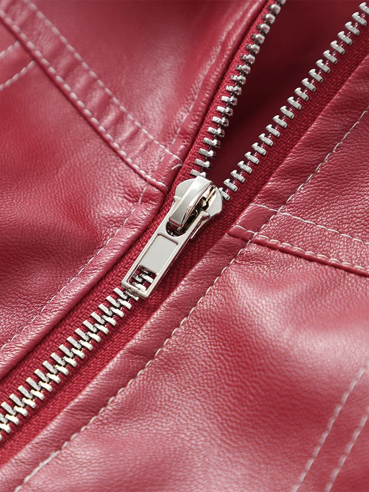 Fashion Lapel Wine Red Leather PU Jacket Autumn Winter Women's Jackets Vintage Long Sleeve Crop Coats Belt High Street New Coat