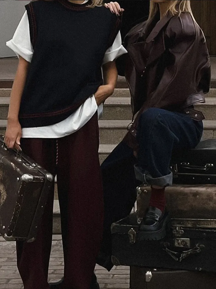 Fashion Lapel Wine Red Leather PU Jacket Autumn Winter Women's Jackets Vintage Long Sleeve Crop Coats Belt High Street New Coat