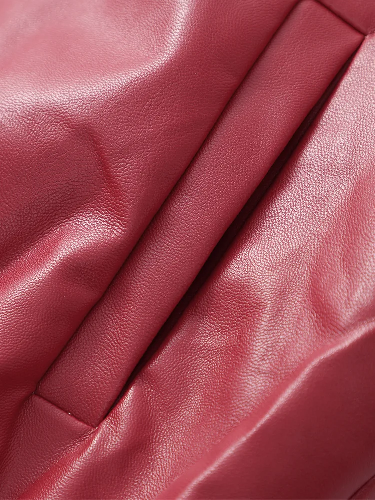 Fashion Lapel Wine Red Leather PU Jacket Autumn Winter Women's Jackets Vintage Long Sleeve Crop Coats Belt High Street New Coat