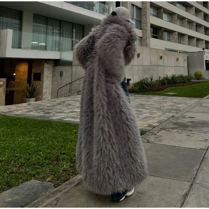 Winter Faux Fur Long Coat Women Vintage Full Sleeve Pocket Lapel Thicken Warm Outwear Female 2026 Fashion Urban Streetwear Lady