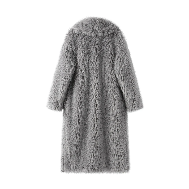 Winter Faux Fur Long Coat Women Vintage Full Sleeve Pocket Lapel Thicken Warm Outwear Female 2026 Fashion Urban Streetwear Lady