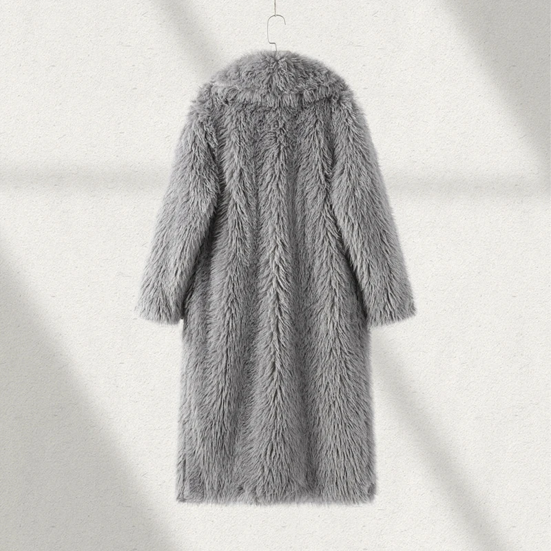Winter Faux Fur Long Coat Women Vintage Full Sleeve Pocket Lapel Thicken Warm Outwear Female 2026 Fashion Urban Streetwear Lady