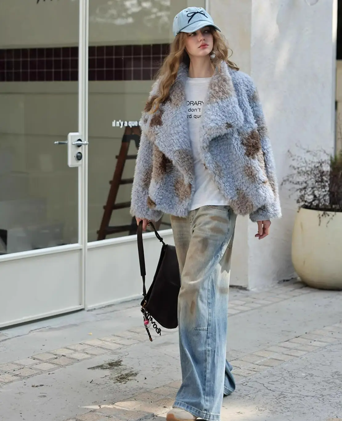 HIGH QUALITY Winter Large Lapel Curly Lamb Fur Coat Long Sleeve Warm Shaggy Tie Dye Gradient Faux Fur Jacket Loose Outerwear